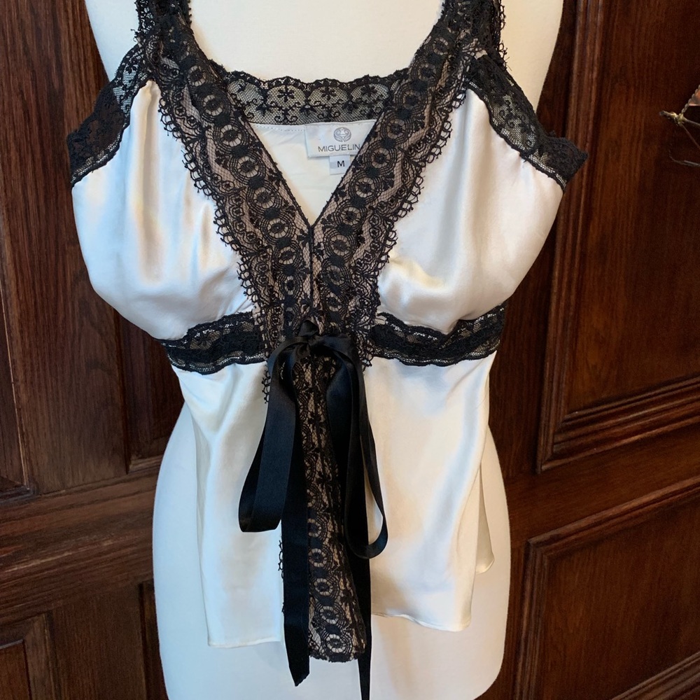 miguelina silk camisole with black lace